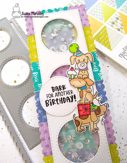 Bark for Another Birthday Card by Diane Morales | Birthday Woofs Stamp Set, Birthday Woofs Paper Pad and Slimline Frames & Portholes Die Set by Newton's Nook Designs #newtonsnook #handmade