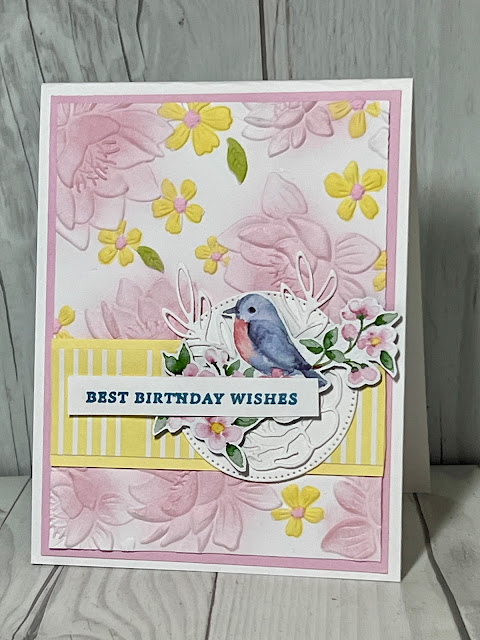 Floral Birthday card using Stampin' Up! Layered Floral 3D Embossing Folder