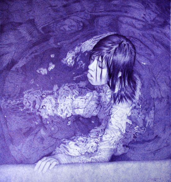 Nathan Lorenzana arte ilustrações canetas esferográficas hiper realistas mulheres banho