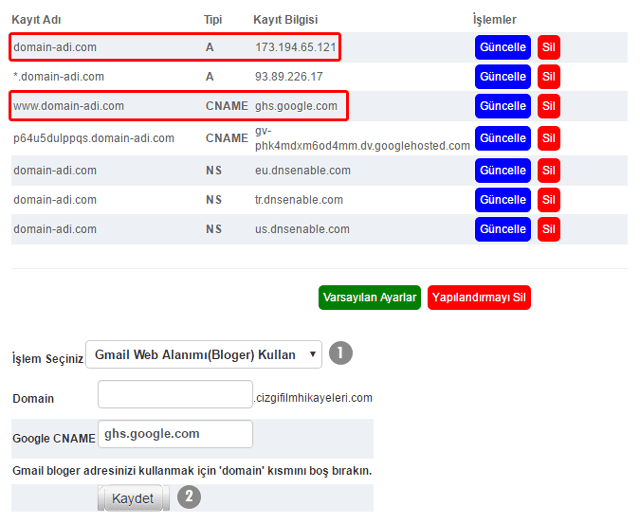 Blogger domain yönlendirme