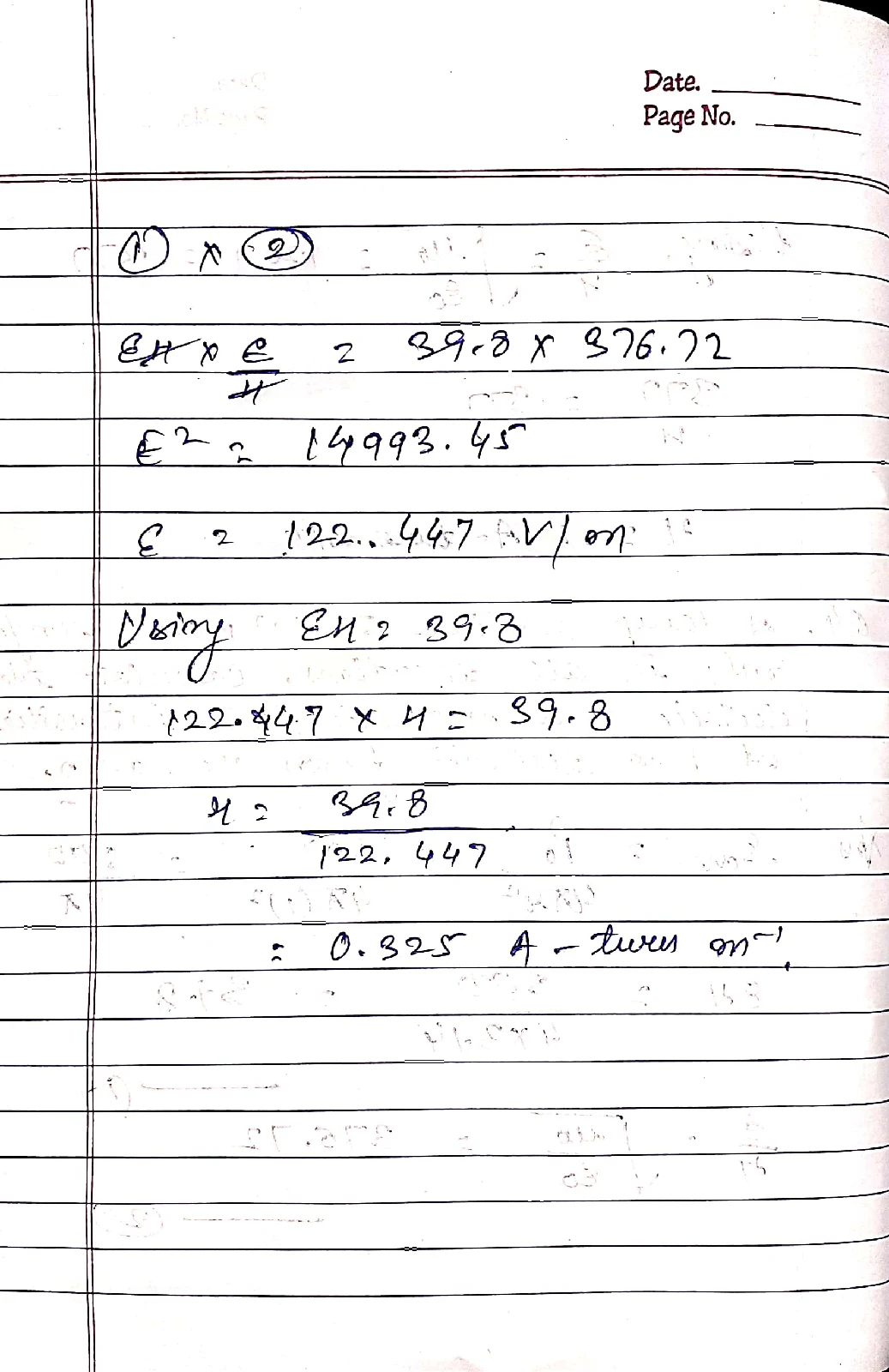 A lamp radiates 500 W power uniformly in all directions. Calculate the electric and magnetic field intensities at 1 m distance from the lamp.