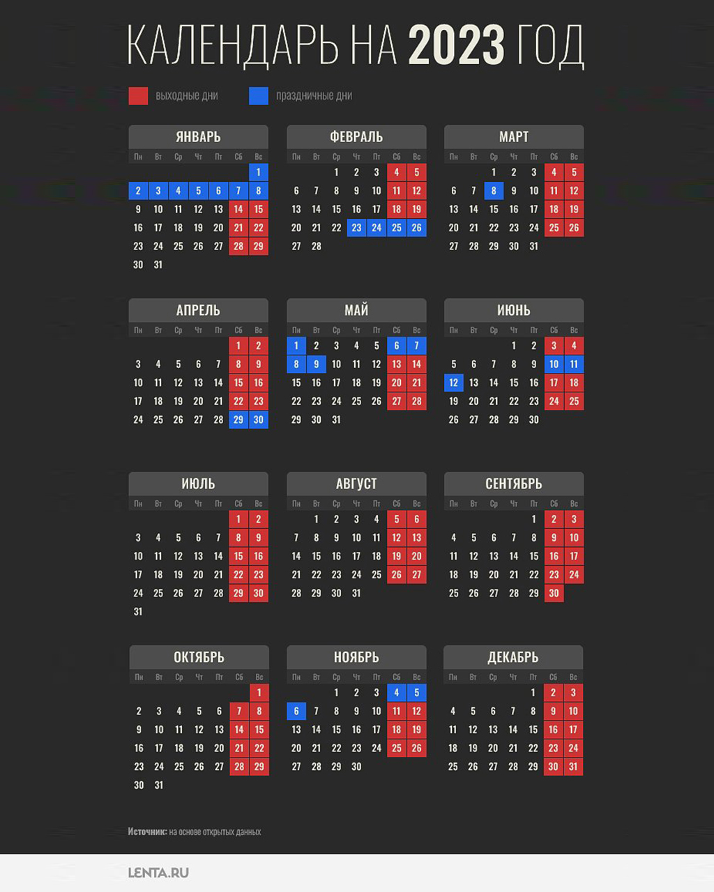Календарь выходных дней 2023 года