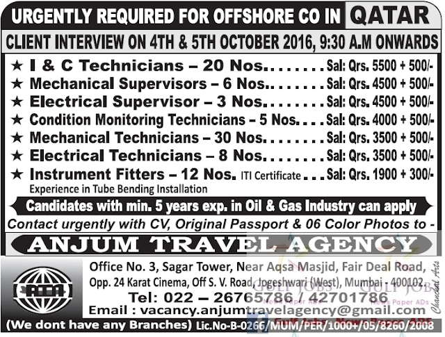 Offshore Jobs for Qatar Oil & Gas industry