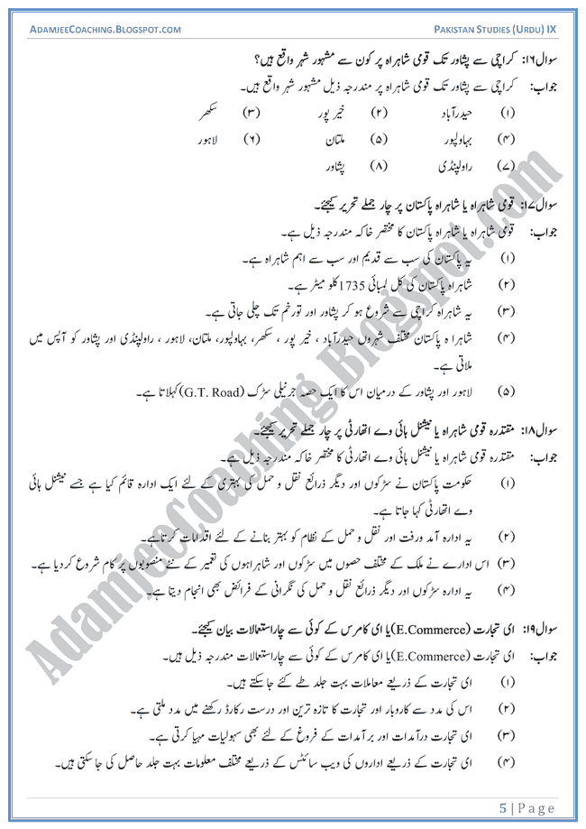 Industrial-Development-in-Pakistan-Short-Question-Answers-Pakistan-Studies-Urdu-IX