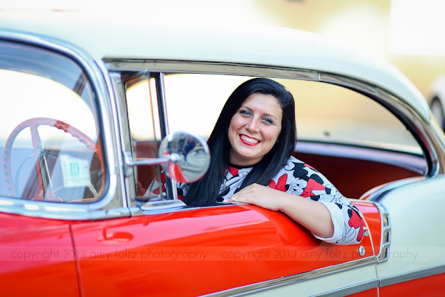 senior girl in 56 Chevy