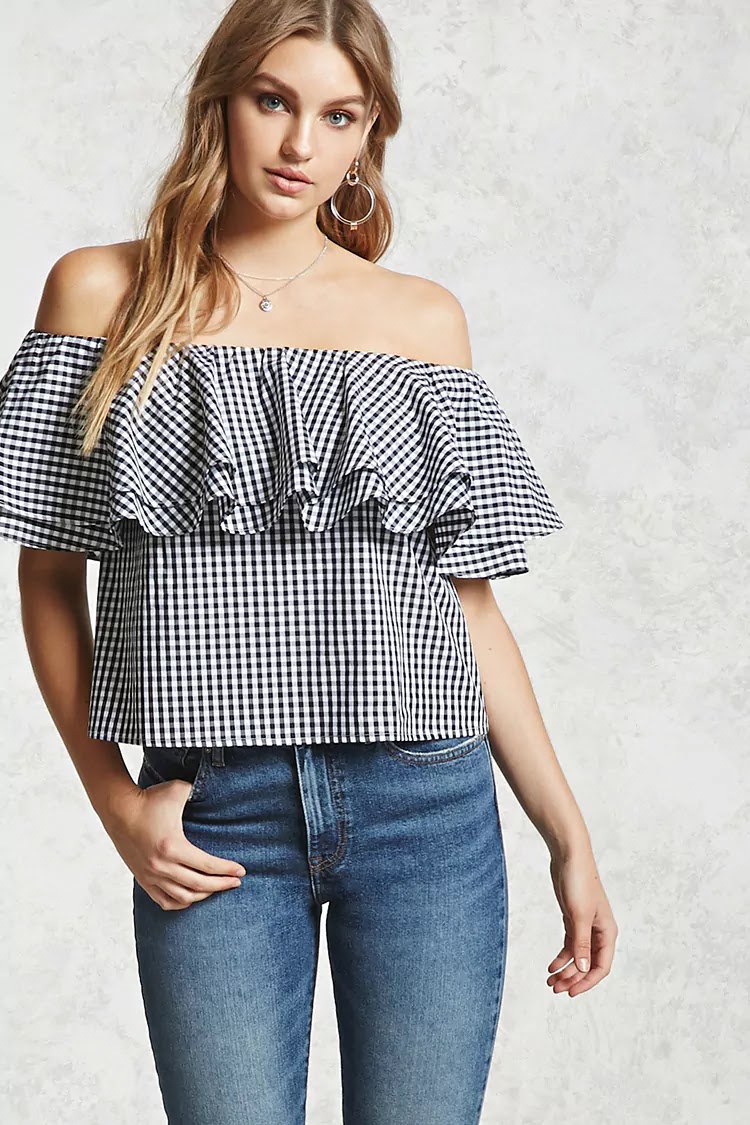 Gingham Off-The-Shoulder Top