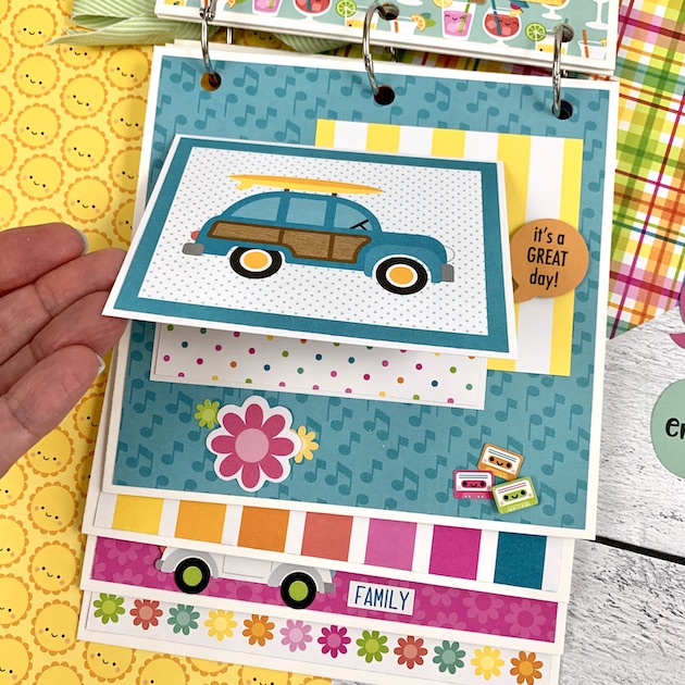 Sweet Summer Scrapbook Mini Album Page with a Volkswagen, flowers, and music notes