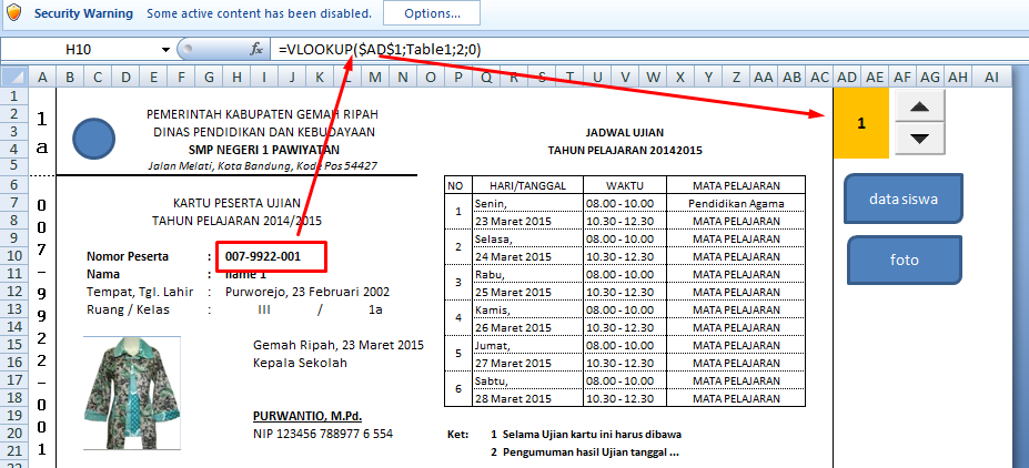 Aplikasi Kartu Peserta Tes / Ujian Format Excel  deuniv