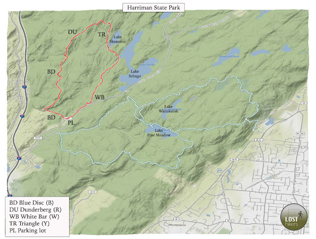 Ruta y mapa de la excursión en Harriman State Park: Blue Disc White