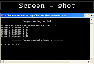 Output of merge sort C program