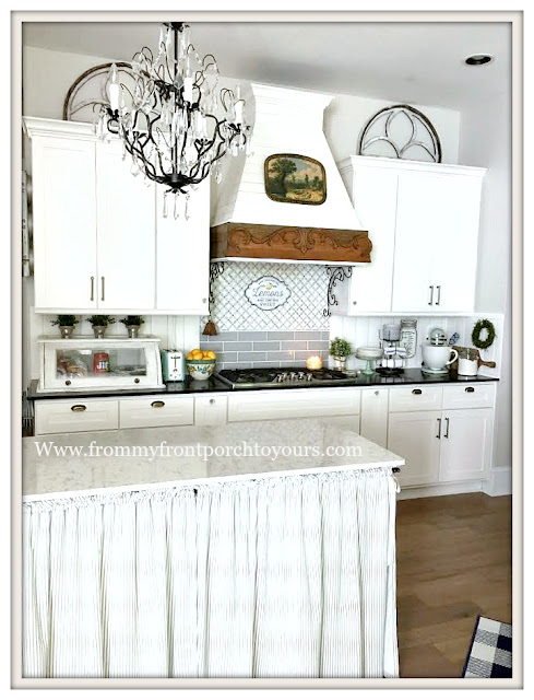 Farmhouse Cottage Kitchen-White Cabinets-Kitchen Island Chandelier-From My Front Porch To Yours