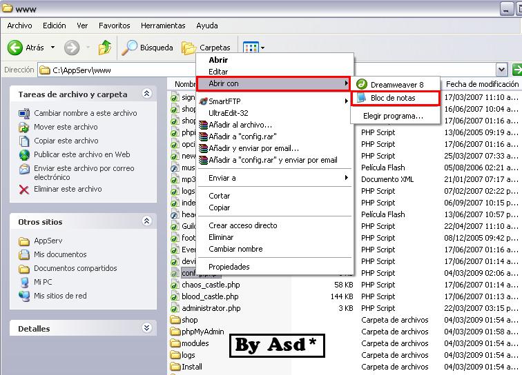 Abriendo archivo config con el bloc de notas