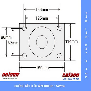 kích thước Bánh xe Colson 8 inch PU chịu lực 680kg càng Impak xoay | 6-8279-939 www.banhxeday.xyz