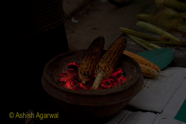 Selling roasted corn to tourists close to the Wagah border between India and Pakistan