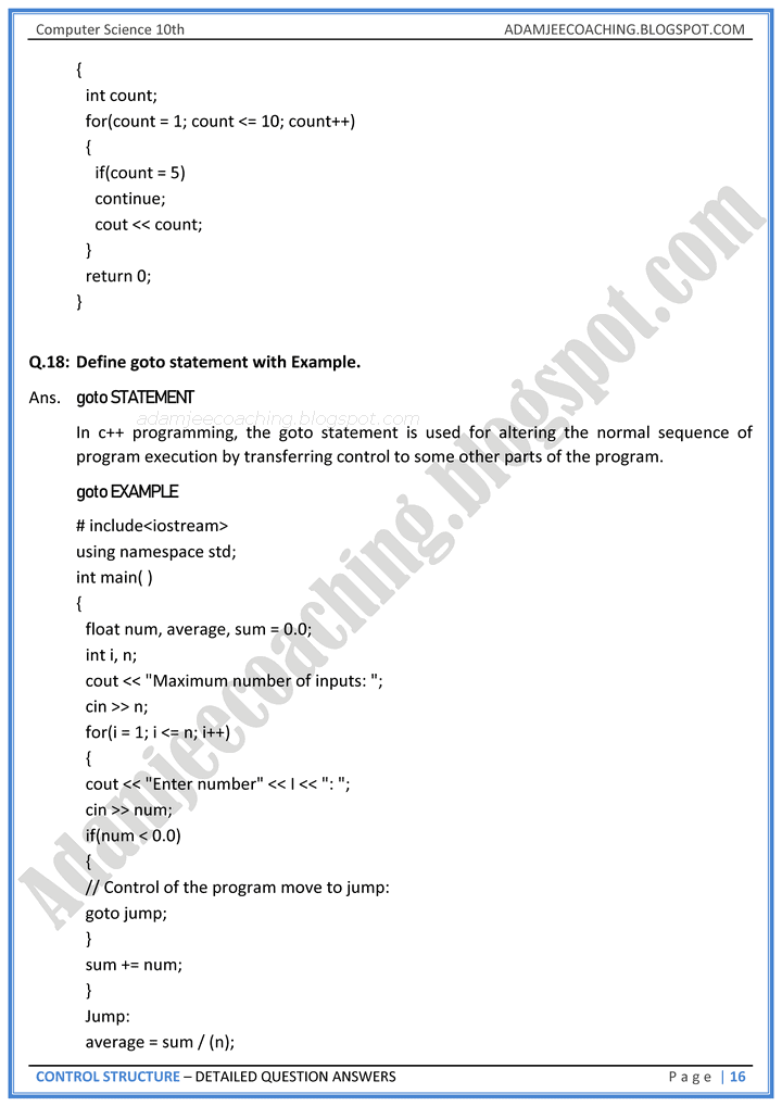 control-structure-detailed-question-answers-computer-science-10th