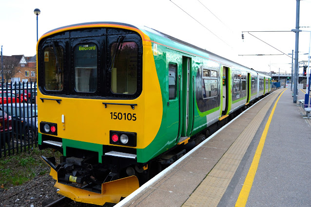 Photo of London Midland Trains liveried Class 150105 diesel multiple unit train at bedford station 2015