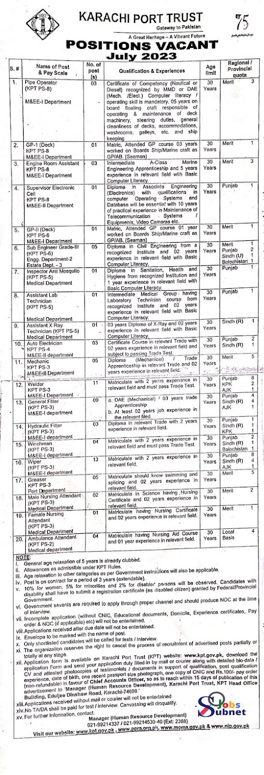 Latest Government Karachi Port Trust KPT Jobs 2023