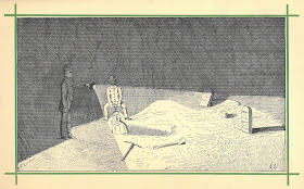 Drawing of two people dragging a body from a grave in the dark of night