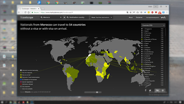 خريطة تفاعلية لمعرفة البلدان التي يمكنك السفر اليها بدون فيزا بناءً على جنسيتك