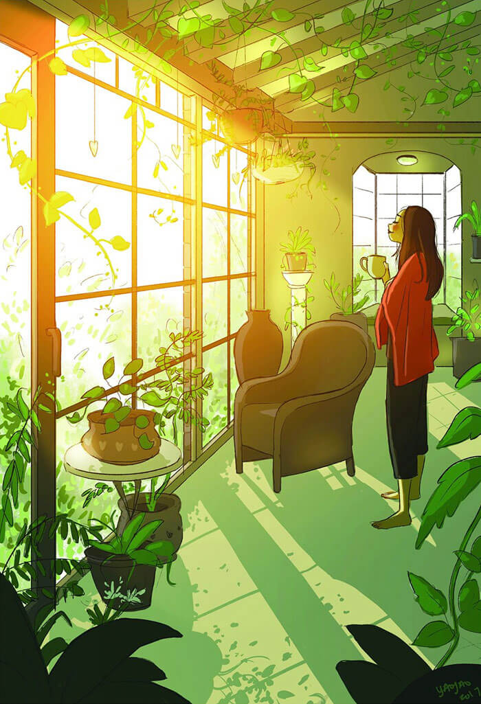 20 Beautiful Illustrations That Show What's Like To Live Alone - Enjoying A Morning To Yourself