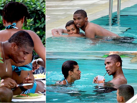 Samuel Eto's Wife exposes Breatises at public pool