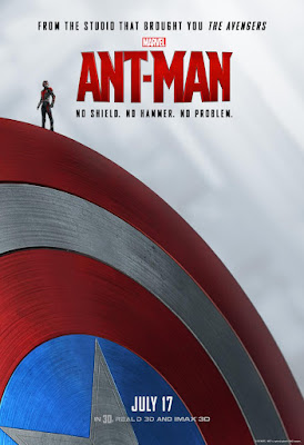Postêr de Homem-Formiga, em que ele está no escudo do Capitão América