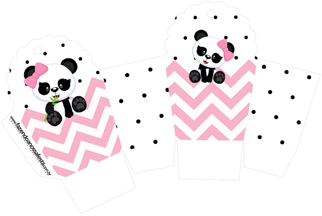 Panda Baby in Pink Chevron: Free Printable Boxes.