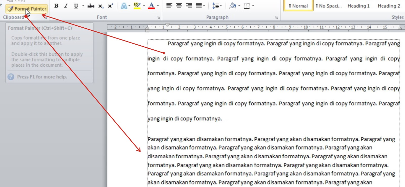 Cara Cepat Mengatur Paragraf dengan Copy Format MS Word