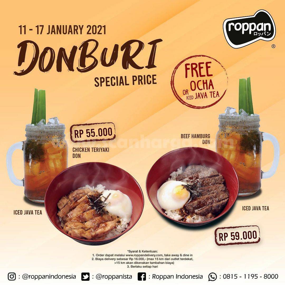 Roppan Promo Donburi Special Price mulai Rp 55.000 + Gratis Ocha atau Java Tea