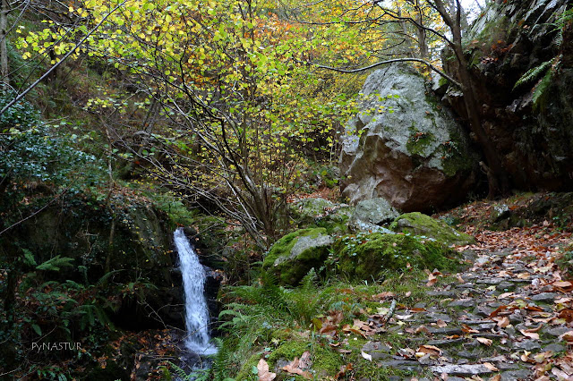 Waterfall in the Medieval path to Bandujo Spain