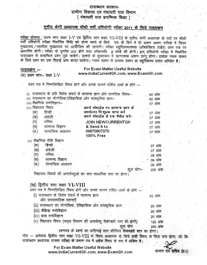 exam format ssc of paper Current 3rd Exam GK Grade ~ India Rajasthan Teacher Syllabus