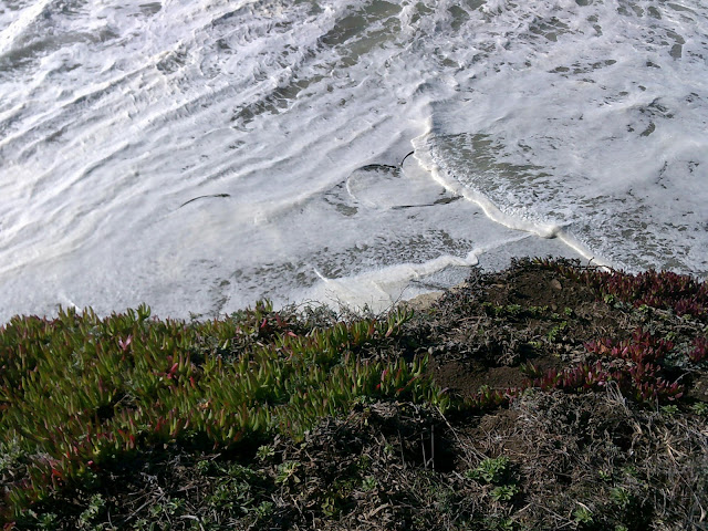 ocean foam in the water - peering over the edge of a cliff