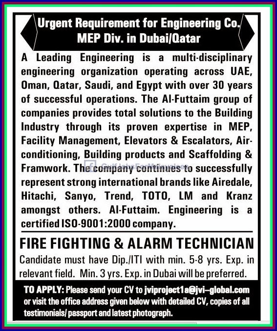 Urgent Requirement for Dubai & Qatar