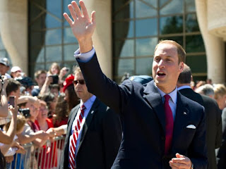 Prince William waves to the crowd as he leaves a citizenship ceremony Friday, July 1, 2011, in Gatineau, Canada.