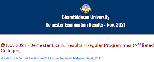 Bharathidasan University PG Result Nov 2021