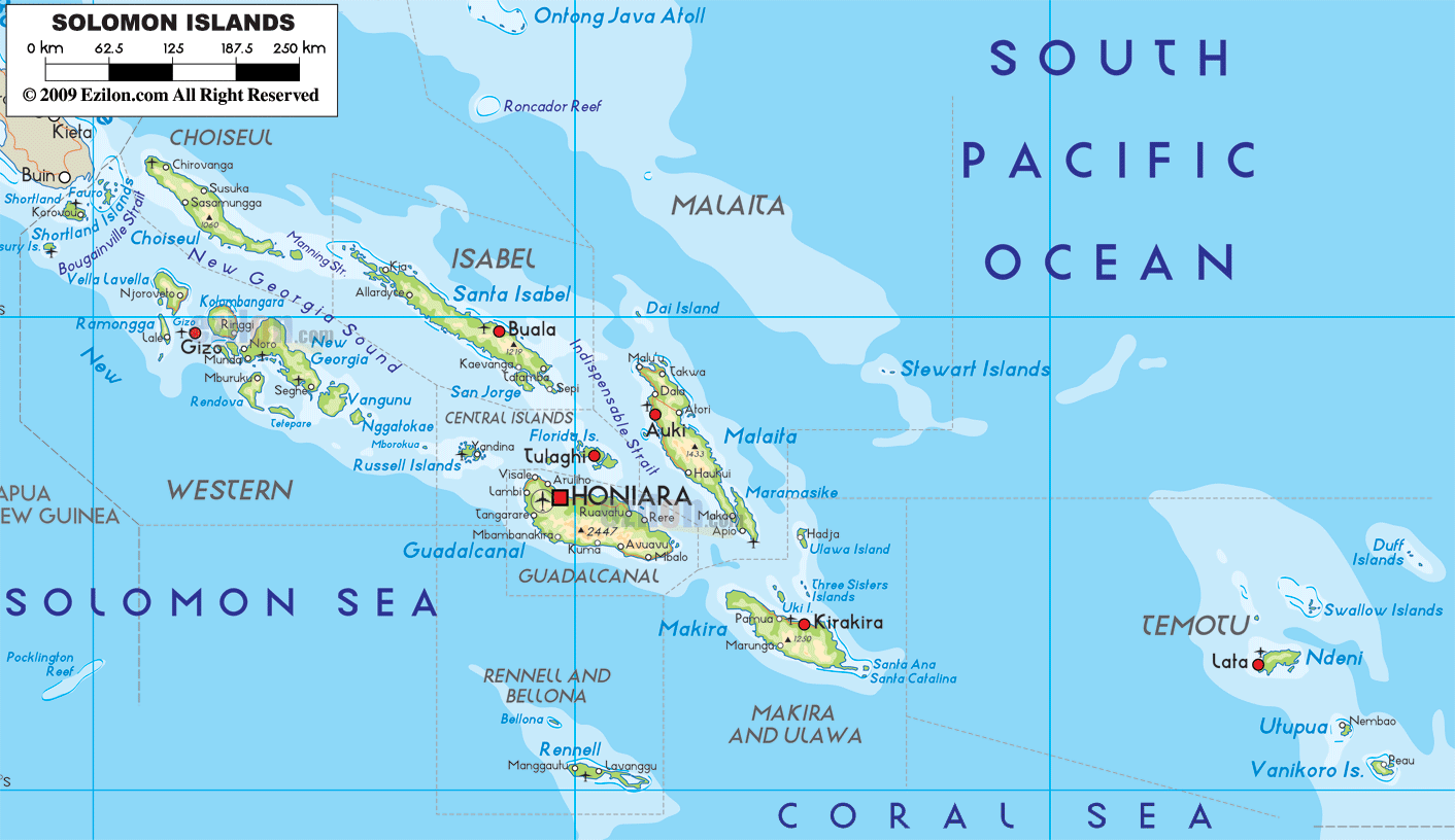 Kepulauan Solomon - Peta geografis Kepulauan Solomon - Timor-Leste