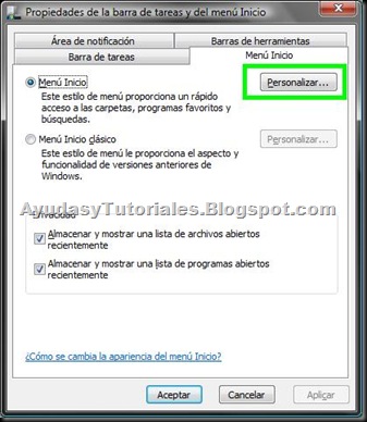Propiedades de la barra de tareas y del Menu Inicio - AyudasyTutoriales