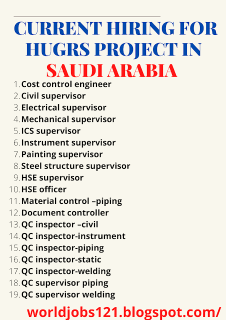 CURRENT HIRING FOR HUGRS PROJECT IN SAUDI ARABIA LATEST JOBS