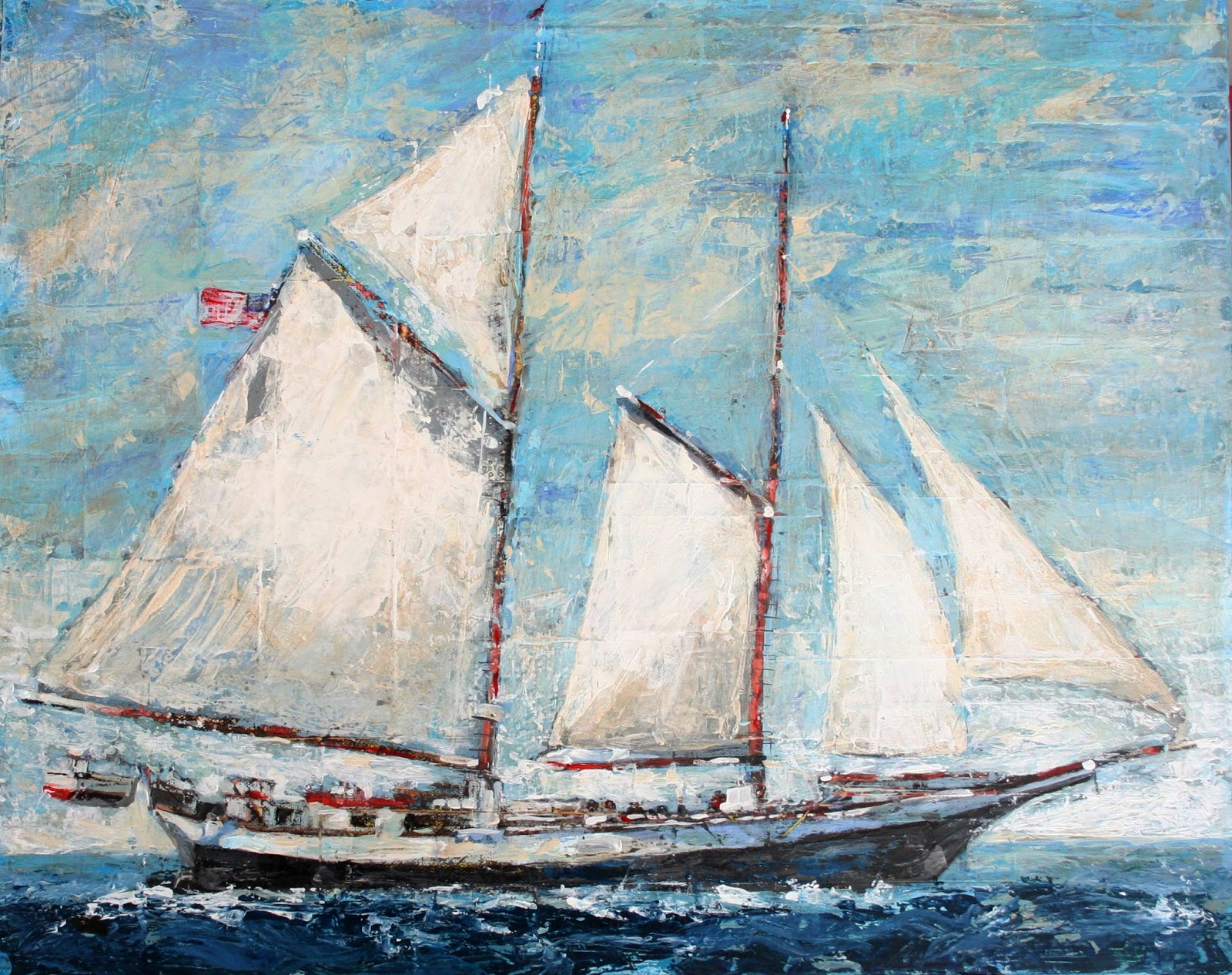 Sailboat Painting, 16" x 20", mixed media