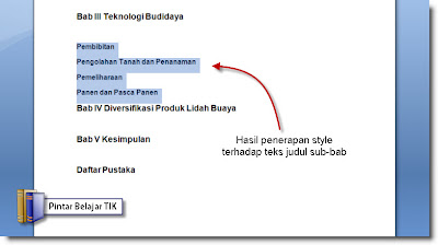 Hasil Penerapan Style terhadap Teks Judul Sub Bab