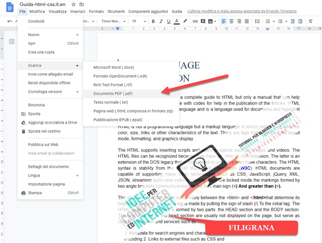 salvataggio del pdf con la filigrana