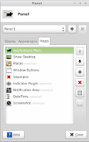 Panel items tab in panel properties in linux mint 13 xfce