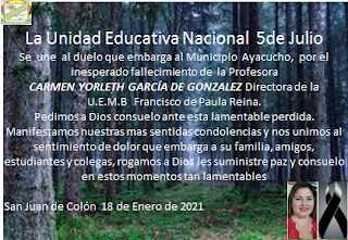 LAMENTABLE  FALLECIMIENTO DE LA PROFA CARMEN GARCÍA  DIRECTORA DE LA UEMB "FRANCISCO DE PAULA REINA