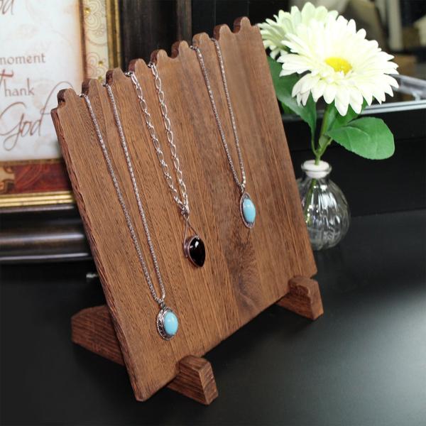 Display as many as nine necklaces using the Wooden Plank Necklace Jewelry Display Stand | NileCorp.com