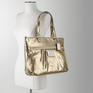 ... COACH Poppy Gold Leather Glam Tote Bag Purse Metallic Handbag