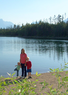 Julie, Anna, and James in front of Colter Bay