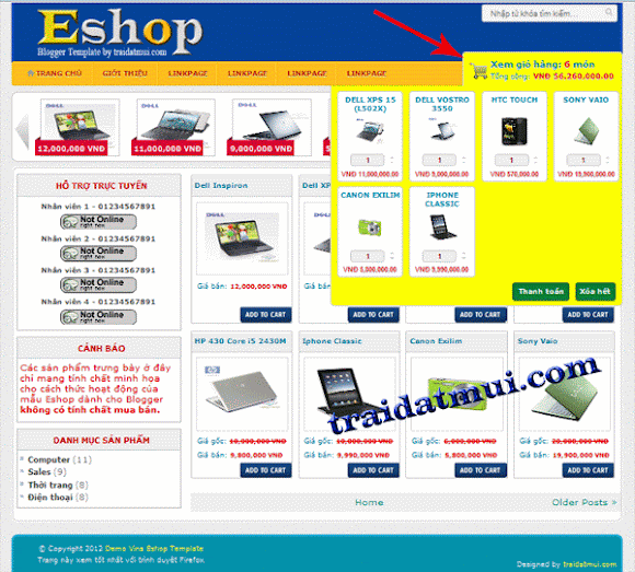 Eshop Template - Mẫu dành cho các Blogger bán hàng trực tuyến