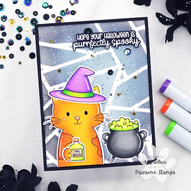 Purrfectly Spooky Stamp and Die Set, Mummy Wrap Stencil, Black Magic Sequin Mix by Pawsome Stamps #pawsomestamps #handmade