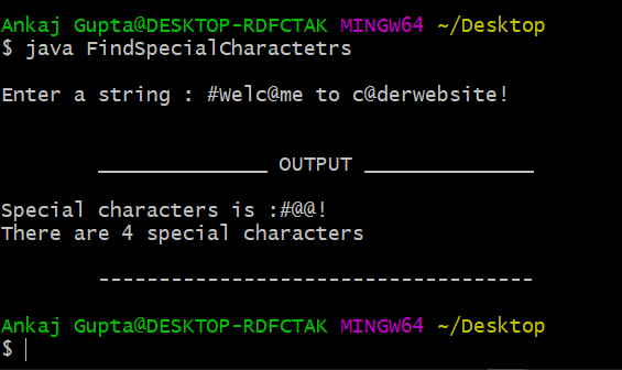Java program to find special characters in a string