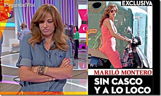 Mariló Montero en la campaña de seguridad vial y en motocicleta sin casco